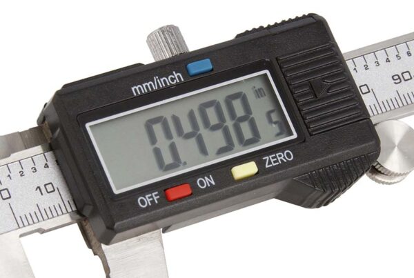 Close-up of a digital caliper displaying a measurement of 0.498 inches.